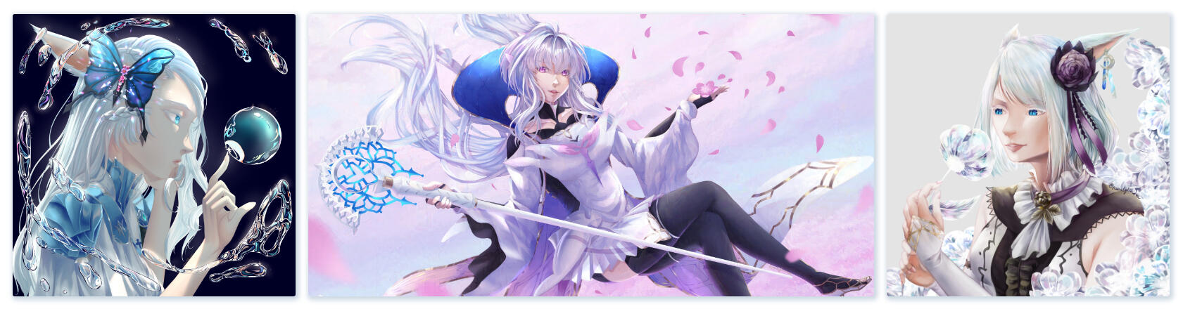 a selection of three illustrations with soft, gentle, but vibrant tones